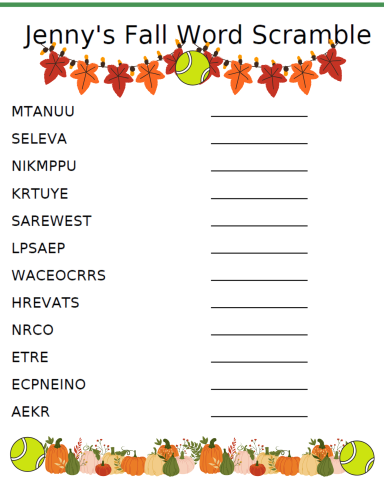 Jenny's Fall Word Scramble Jenny's Fall Word Scramble