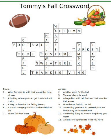 Tommy's Fall Crossword Tommy's Fall Crossword